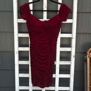 Macy’s Maroon/Red Bodycon Ruched Dress, size 7